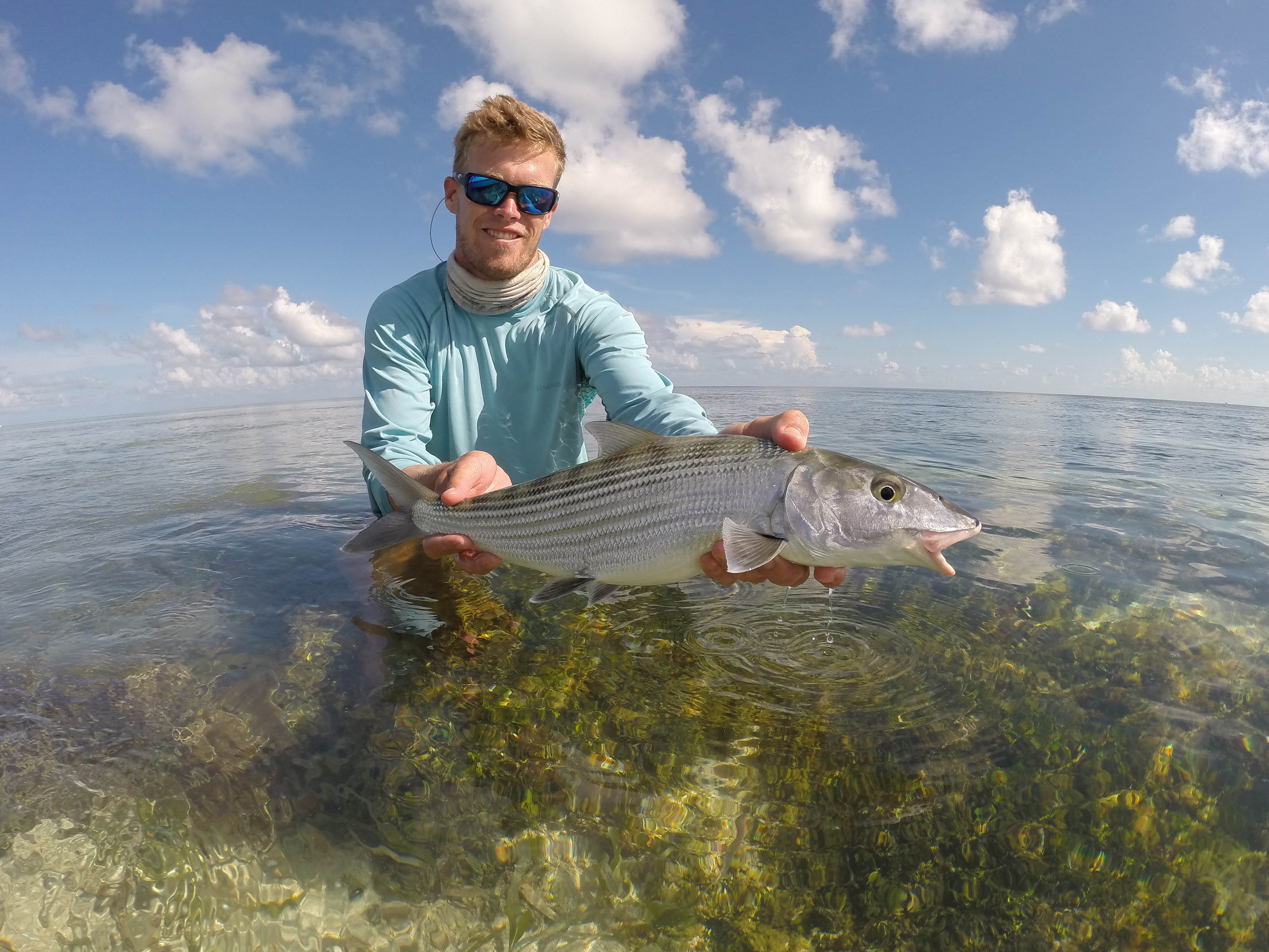 angler Shawn Hamilton holds his first bonefish. He caught is while sight fishing on the flats in the lower keys