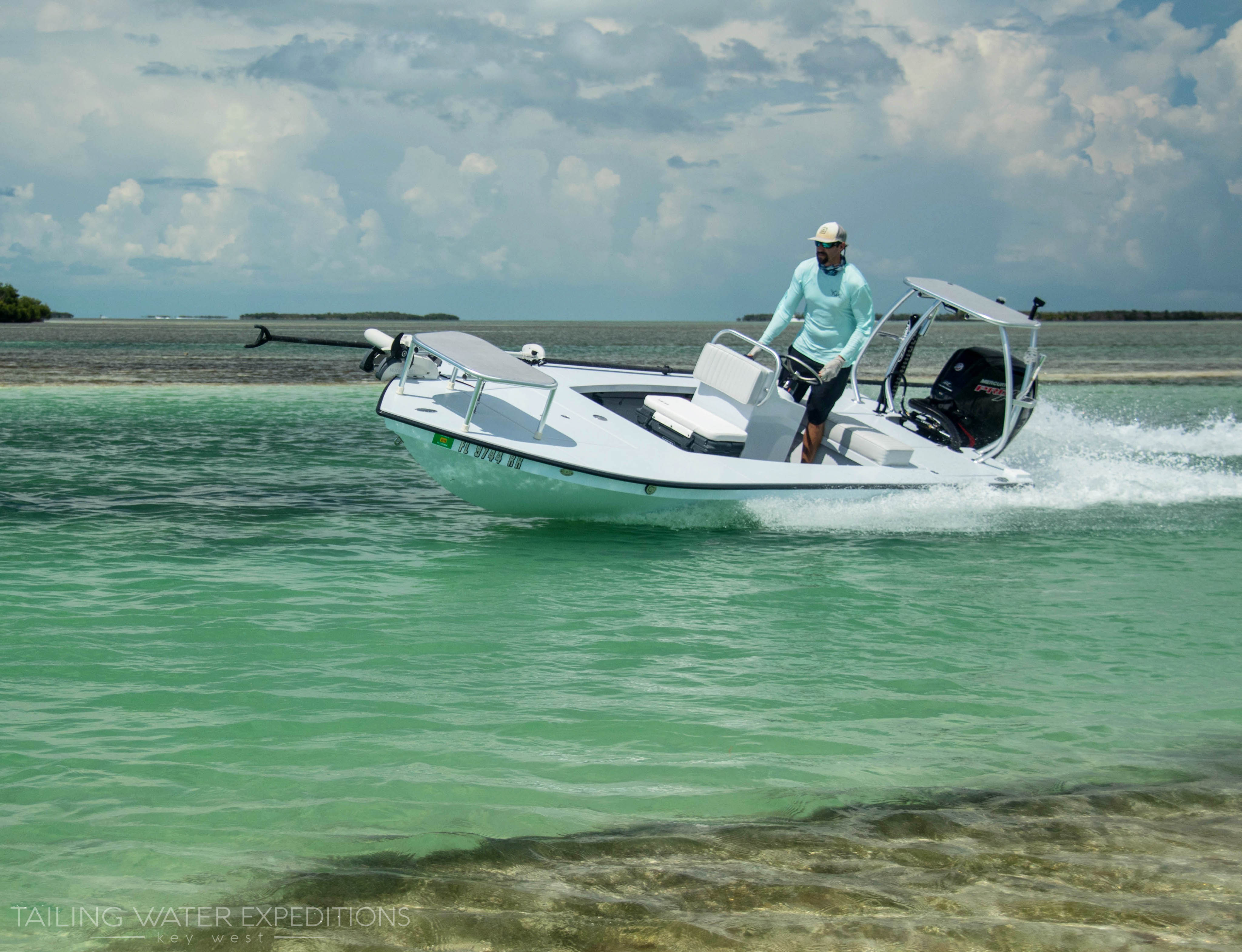 Capt. Nick LaBadie driving his new East Cape Evo to a new fishing spot in Key West, Florida